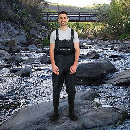 Night Cat Fishing Waders for Men Women Waterproof Hunting Chest Wader with Bootfoot Belt Breathable Lightweight Size 6 to 14 - color: Black, size: 13