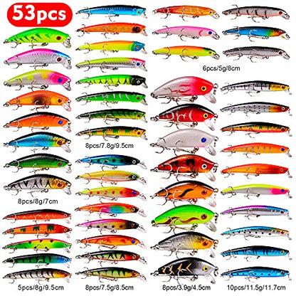 Bass Fishing Lures Kit Set Topwater Hard Baits Minnow Crankbait Pencil VIB Swimbait for Bass Pike Fit Saltwater and Freshwater - color: 008-53pcs