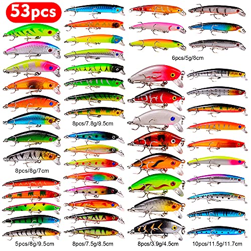 Bass Fishing Lures Kit Set Topwater Hard Baits Minnow Crankbait Pencil VIB Swimbait for Bass Pike Fit Saltwater and Freshwater - color: 008-53pcs