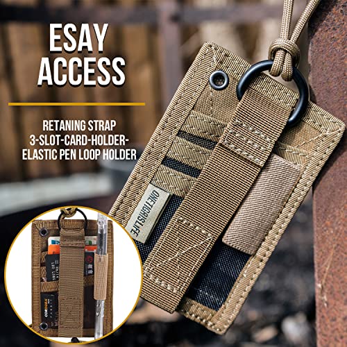 OneTigris Tactical ID Card Holder Hook & Loop Patch Badge Holder Neck Lanyard Key Ring and Credit Card Organizer (Coyote Brown) - color: Brown