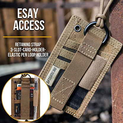OneTigris Tactical ID Card Holder Hook & Loop Patch Badge Holder Neck Lanyard Key Ring and Credit Card Organizer (Coyote Brown) - color: Brown