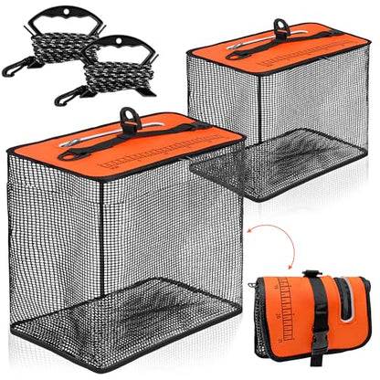 Loyala Floating Fishing Basket, 5Gallons/13 Gallons 2 Pcs Collapsible Fishing Net Cage with 20Ft Anti Slip Rope for Caughting Fish Beach Fishing Stream Fishing Rock Fishing Fly Fishing - color: Orange