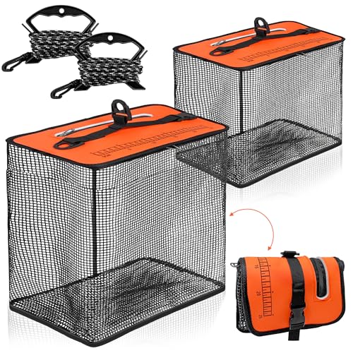 Loyala Floating Fishing Basket, 5Gallons/13 Gallons 2 Pcs Collapsible Fishing Net Cage with 20Ft Anti Slip Rope for Caughting Fish Beach Fishing Stream Fishing Rock Fishing Fly Fishing - color: Orange