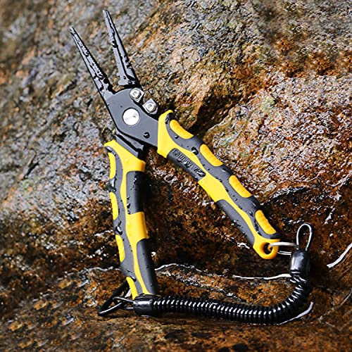 Sougayilang Fishing Pliers,Sheath and Lanyard Tungsten Carbide Cutters,420 Stainless Steel Fishing Tools,Saltwater Resistant Fishing Gear with Rubber Handle-7.5'' Straight Nose - Yellow - color: 7.5'' Straight Nose-yellow
