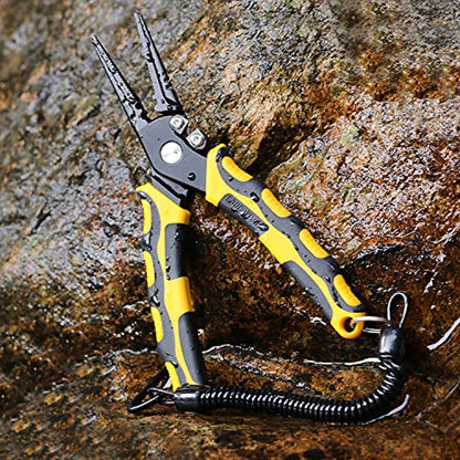 Sougayilang Fishing Pliers,Sheath and Lanyard Tungsten Carbide Cutters,420 Stainless Steel Fishing Tools,Saltwater Resistant Fishing Gear with Rubber Handle-7.5'' Straight Nose - Yellow - color: 7.5'' Straight Nose-yellow