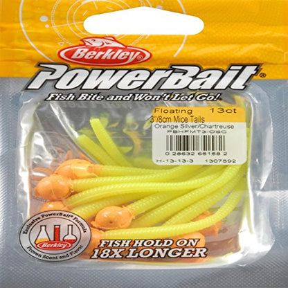 Berkley PowerBait Floating Mice Tails Fishing Soft Bait (1) - color: Orange Silver/Chartreuse, size: 3"