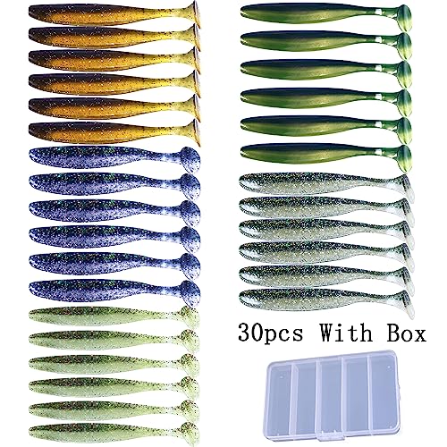 Paddle Tail Swimbaits,Soft Plastic Fishing Lures Swim Baits for Bass Fishing,30/50pcs with Box,Soft Plastic Swimbaits for Bass Trout Crappie Lures Kit for Saltwater Freshwater - color: C:3.54in/0.148oz-30pcs
