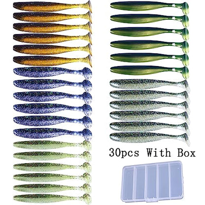 Paddle Tail Swimbaits,Soft Plastic Fishing Lures Swim Baits for Bass Fishing,30/50pcs with Box,Soft Plastic Swimbaits for Bass Trout Crappie Lures Kit for Saltwater Freshwater - color: C:3.54in/0.148oz-30pcs