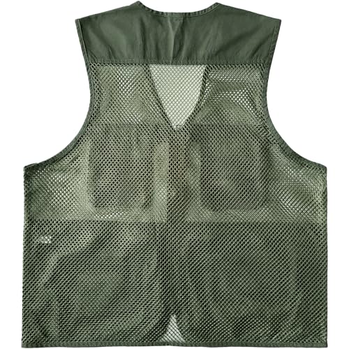 Men's Fishing Vest Multi-Pockets Unisex Mesh Utility Summer Vest for Hiking, Travel, Safari Waistcoat Jacket - color: Green, size: Small