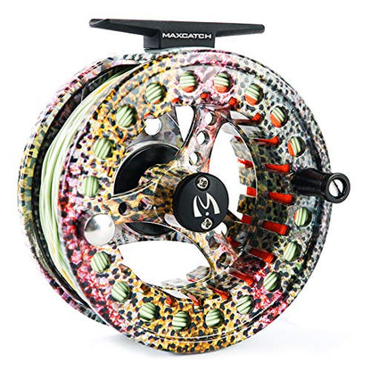 M MAXIMUMCATCH Maxcatch ECO Large Arbor Fly Fishing Reel (3/4wt 5/6wt 7/8wt) and Pre-Loaded Fly Reel with Line Combo - color: Rainbow Trout (With Line Pre-loaded), size: 5/6 weight