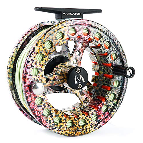 M MAXIMUMCATCH Maxcatch ECO Large Arbor Fly Fishing Reel (3/4wt 5/6wt 7/8wt) and Pre-Loaded Fly Reel with Line Combo - color: Rainbow Trout (With Line Pre-loaded), size: 7/8 weight
