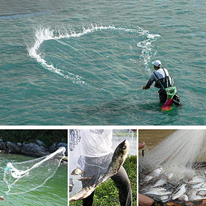 Yeahmart American Saltwater Fishing Cast Net for Bait Trap Fish 3ft/4ft/5ft/6ft/7ft/8ft/9ft/10ft Radius Casting Nets with Heavy Duty Real Zinc Sinker Weights, 3/8inch Mesh Size - style: 4ft Radius