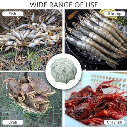 Collapsible Crawfish Trap 2Pcs, Foldable Lobster Crab Trap with Rope, 36.5" Portable Fishing Bait Trap Crawfish Trap Minnow Trap, 6/10 Holes Large Space Umbrella Fishing Net