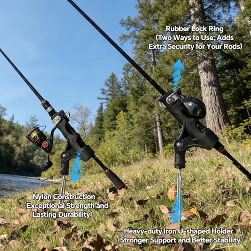 Hitorhike Fishing Rod Holder for Ground and Bank Fishing, No Tools Required Adjustable Fishing Rod Holder with Gentle Grip, Heavy Duty Rod Stand for Shore Fishing (Universal, 2)