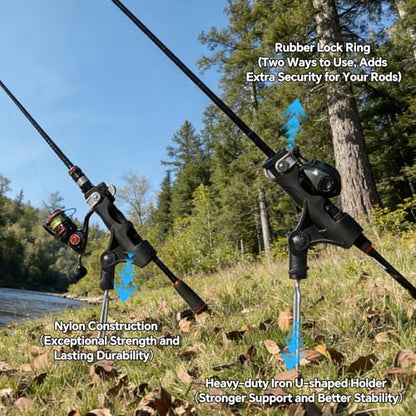 Hitorhike Fishing Rod Holder for Ground and Bank Fishing, No Tools Required Adjustable Fishing Rod Holder with Gentle Grip, Heavy Duty Rod Stand for Shore Fishing (Universal, 2)