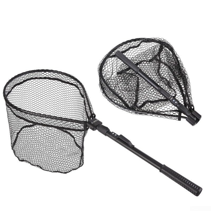 Quick Folding Fishing Landing Net with Rubber Mesh for Trout Catch and Release, Aluminum Alloy Frame, Collapsible Design, 31.9 Inch Total Length, Black