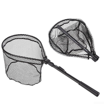 Quick Folding Fishing Landing Net with Rubber Mesh for Trout Catch and Release, Aluminum Alloy Frame, Collapsible Design, 31.9 Inch Total Length, Black