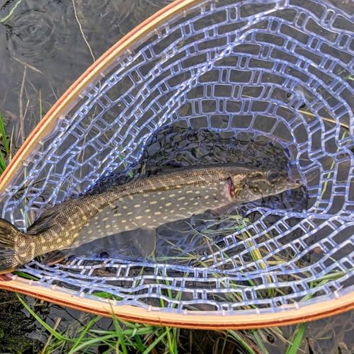 Wooden Frame Fly Fishing Net with Soft Rubber Mesh,Low-Weight Landing Net for Trout & Bass,Catch-and-Release Design for Stream and River Fly Fishing