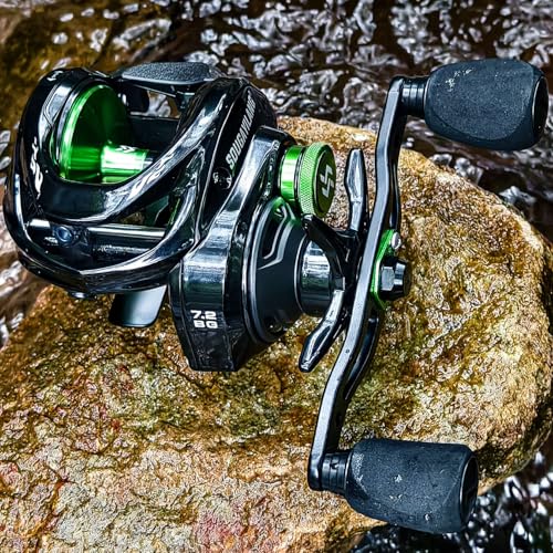 Sougayilang Cool Low Profile Baitcaster Reel - 300 Size, 7.2:1 Gear Ratio, 16lbs Max Drag, Ultra Smooth for Catfish, Musky, Bass - color: Green-LXC300 Right Handed