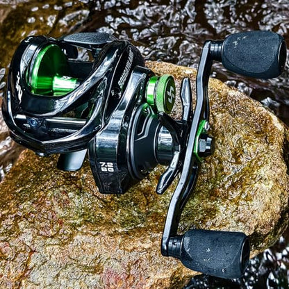 Sougayilang Cool Low Profile Baitcaster Reel - 300 Size, 7.2:1 Gear Ratio, 16lbs Max Drag, Ultra Smooth for Catfish, Musky, Bass - color: Green-LXC300 Right Handed