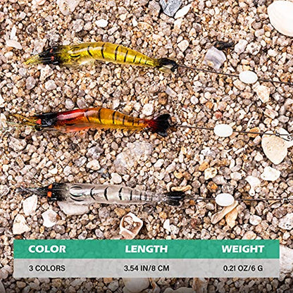 Goture Soft Shrimp Lures Fishing Saltwater Luminous Shrimp Bait Set Fishing Lures with Sharp Hooks for Freshwater Saltwater Trout Bass Salmon Crappie Walleye Pike Perch - color: B:12pcs Shrimp Lures-3.54in/0.21oz