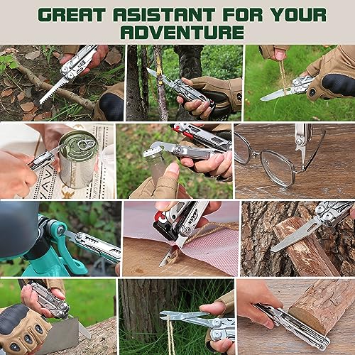MOSSY OAK 19-in-1 Multitool Pliers Stainless Steel Self-Locking | Includes fire starter, window breaker, whistle, and sheath for camping, hiking, survival, and outdoor adventures - style: 19-in-1 Self-Locking EDC Tool