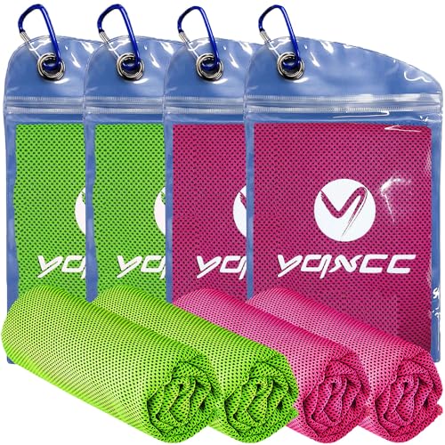 YQXCC 4 Pack Cooling Towels 40"x12", Cold Cool for Neck & Face | Cooling Neck Wraps, Soft Breathable Microfiber Chilly Towels, Ideal for Gym, Yoga, Golf, Running, Camping & Hot Weather - color: Rose Red*2 + Green*2