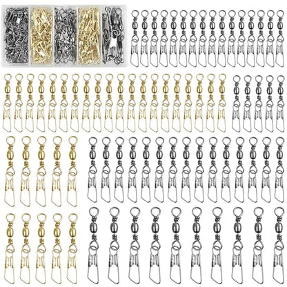 SILANON Fishing Snap Swivel Kit, 75pcs Rolling Barrel Swivels with Safety Snap High Strength Fishing Line Connector Swivels Snap Fishing Tackle