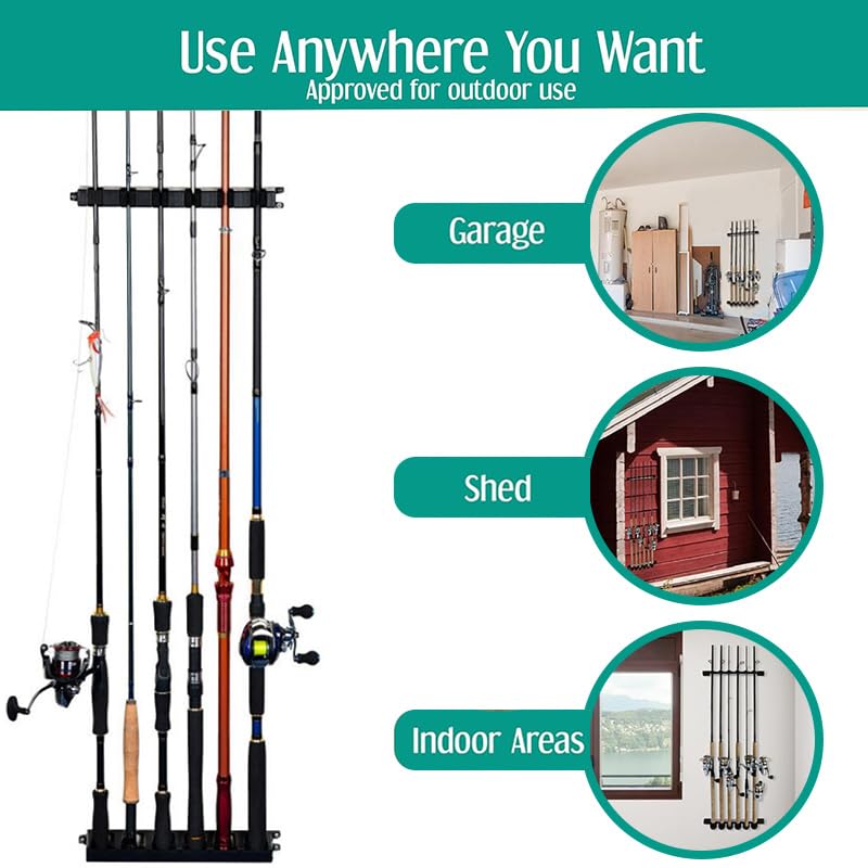 Fishing Rod Holder Straps,Holds Up to 6 Rods Fishing Pole Rod Racks Wall Mounted Fishing Pole Rod Holders