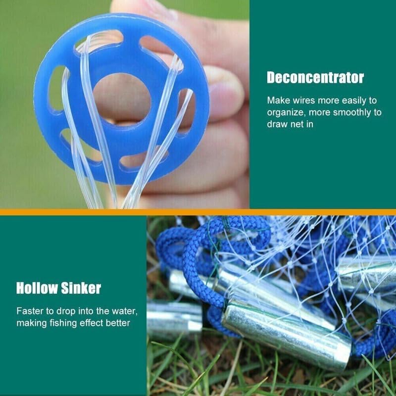 Fishing Net - Nylon Cast Nets for Fishing with Zinc Sinkers, Heavy Duty Casting Net for Saltwater & Freshwater for Bait, Strong Mesh Easy Throw Fish Net for Fishing - size: 1.8M NET DIAMETER/3FT NET HEIGHT