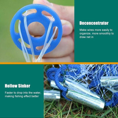 Fishing Net - Nylon Cast Nets for Fishing with Zinc Sinkers, Heavy Duty Casting Net for Saltwater & Freshwater for Bait, Strong Mesh Easy Throw Fish Net for Fishing - size: 2.4M NET DIAMETER/4FT NET HEIGHT