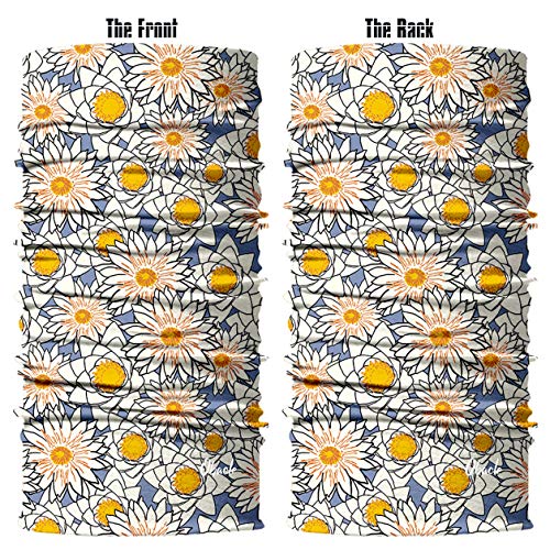 Obacle Seamless Face Mask Rave Bandana Men Women for Dust Sun Wind Protection - color: Flower White Yellow Blue