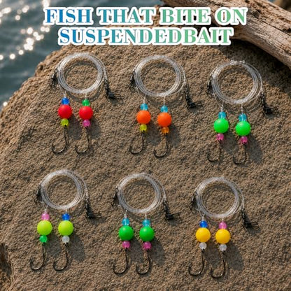 Pompano Rigs for Surf Fishing Saltwater Pre-Rigged Fishing Rigs with Floats Beads Double Circle Hook Surf Fishing Tackle 5/12/15PCS - color: ball float-5pcs