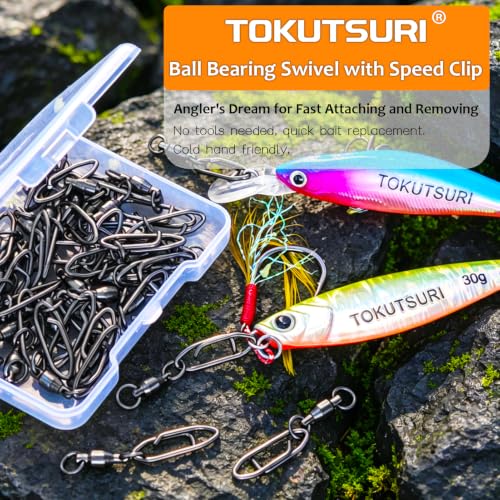 Ball Bearing Swivels with Fishing Speed Clips | Power Clip, Crankbaits Swimbaits Lures Quick Change Clips, Stainless Steel,Prevent Line twist, Saltwater Fishing, Black - size: G (75 Lbs) 25Pcs