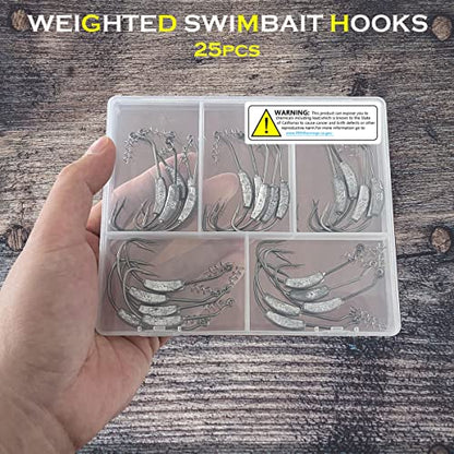 25 Pack Weighted Swimbait Hooks, Jig Heads with Twist Lock, Soft Plastic Worm Fishing Hooks 1/0 2/0 3/0 4/0 5/0 - color: C(Size 3/0, 1/9 oz, 25-pack)