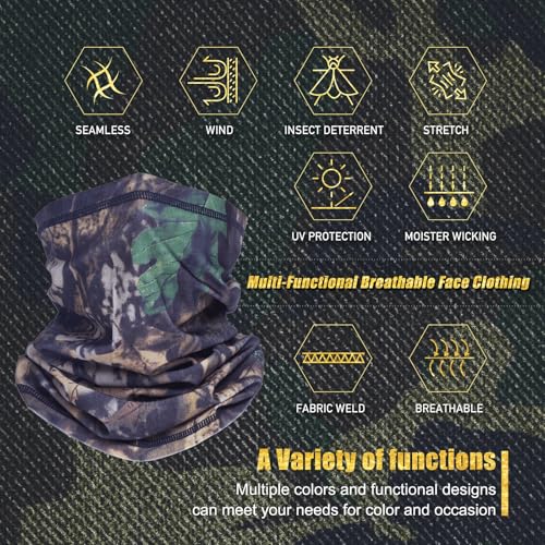 Camo Face Mask & Neck Gaiter - UV Sun Protection, Cooling for Men & Women - Hunting, Fishing, Cycling, Hiking - color: Camo a