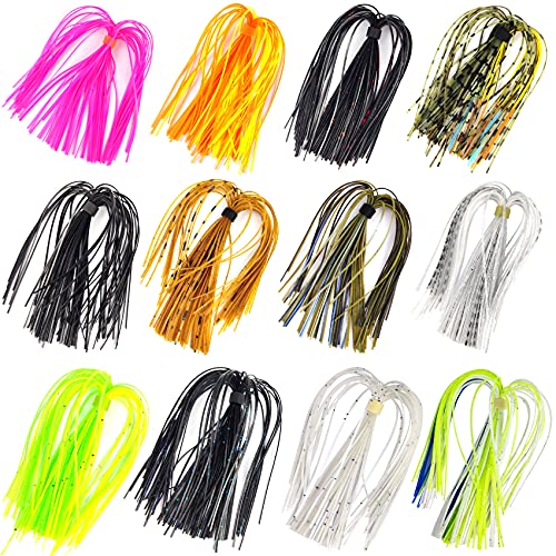 Riverruns Silicone Jig Skirts Fishing Lure Skirt Replacement for Spinnerbaits Bass Buzzbaits Fishing Jigs Fishing Lures Craw Jig Trailers Bass Skirts - color: 12PC 8861 Standard Banded Silicone Skirts