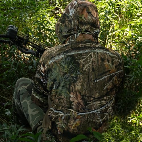 Palmyth Hunting Hoodie with Mask for Men Sun Protection Camo Fishing Shirts | UPF 50+, Mask Neck Gaiter, Quick Dry, 2 Zipper Pockets, Side Mesh Vent, Thumb Loops, Moisture Wicking, Stretchy, Breathable - color: Misty Thicket, size: X-Large