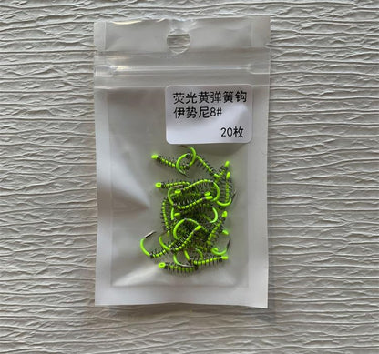 Pack of 40 Fluorescent Green Fishing Hooks Baiting Dough Stainless Barded Fish Spring Tackle 5-13 Size - size: 5# 40pcs