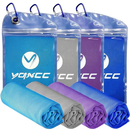 YQXCC 4 Pack Cooling Towels 40"x12", Cool Ice Towels for Neck & Face | Cooling Neck Wraps, Soft Breathable Microfiber Chilly Towels, Ideal for Gym, Yoga, Golf, Running, Camping & Hot Weather - color: Dark Blue, Light Blue, Light Gray, Purple