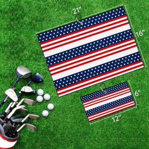 Blue Red White Flag Golf Towel for Golf's Bags Carts American Flag Golf Towels with Clip Stripe Pattern Waffle Towels Flags Print Cleaning Cloth 2 Packs for Men Golfer, Birthday Present - color: Navy Blue White