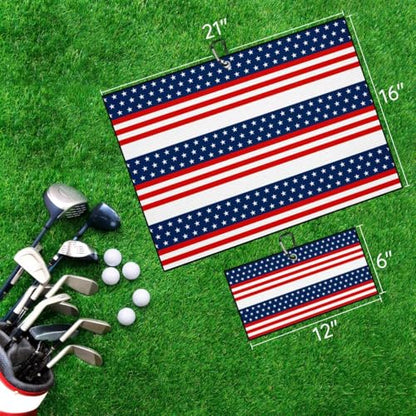 Blue Red White Flag Golf Towel for Golf's Bags Carts American Flag Golf Towels with Clip Stripe Pattern Waffle Towels Flags Print Cleaning Cloth 2 Packs for Men Golfer, Birthday Present - color: Navy Blue White