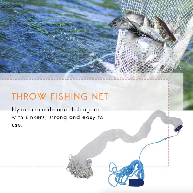 Fishing Net - Nylon Cast Nets for Fishing with Zinc Sinkers, Heavy Duty Casting Net for Saltwater & Freshwater for Bait, Strong Mesh Easy Throw Fish Net for Fishing - size: 3.6M NET DIAMETER/6FT NET HEIGHT