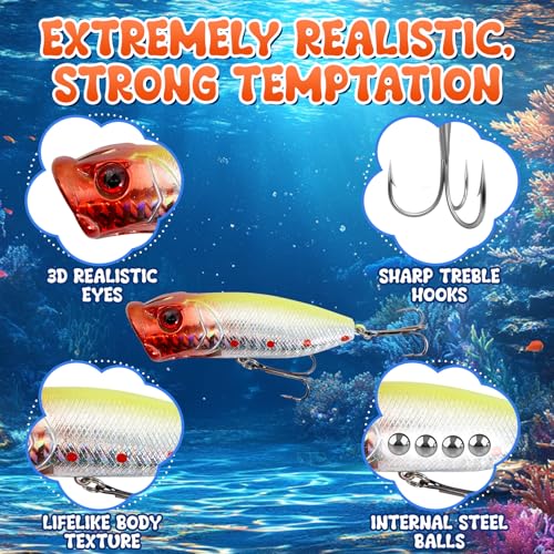 25-in-1 Fishing Lures Kit, Surprise Fishing Bait Set with Poppers, Minnows, Crankbait, Frogs & Shrimp, Freshwater Saltwater Fish Tackle Gear Gifts for Men Father Husband - size: Large