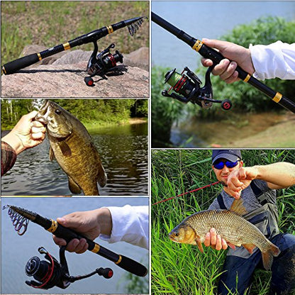 Sougayilang Fishing Rod Reel Combo with Telescopic Fishing Pole Spinning Reel Carrier Bag for Travel Saltwater Freshwater Fishing - size: 6.89 ft, style: B-full Kits With Carrier Case-style 2