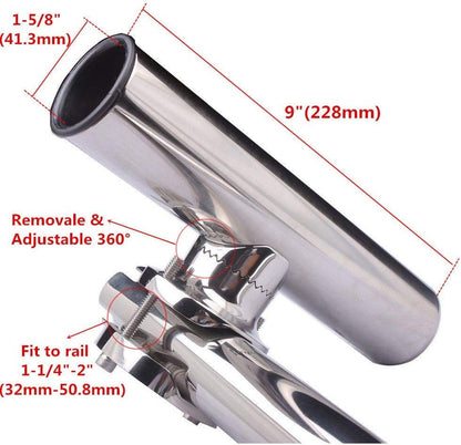 Tournament Style Fishing Rod Holders, Stainless Steel Fishing Rod Holder Clamp-on 1 1/4" to 2" Rails for Boat, Side Mount Rod Holder for Marine Yacht Boat Truck RV