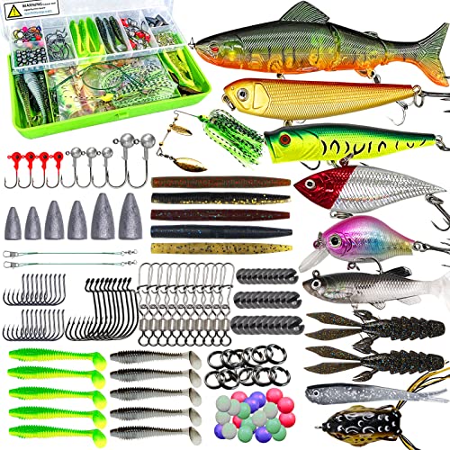 Fishing Lures Kit Set, Baits Tackle Including Crankbaits, Topwater Lures, Spinnerbaits, Worms, Jigs, Hooks, Tackle Box and More Fishing Gear Lures for Bass Trout - color: 145Pcs Fishing Lures Kit