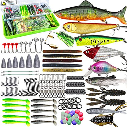 Fishing Lures Kit Set, Baits Tackle Including Crankbaits, Topwater Lures, Spinnerbaits, Worms, Jigs, Hooks, Tackle Box and More Fishing Gear Lures for Bass Trout - color: 145Pcs Fishing Lures Kit