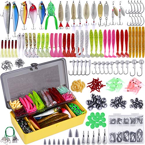 PLUSINNO Fishing Lures, All-in-One Fishing Tackle Box with Tackle Included, Fishing Gear Lure Bait Accessories Kit for Freshwater Bass Trout, Ideal Fishing Gifts for Men, Father & Beginners - color: 302Pcs Fishing Lures Kit