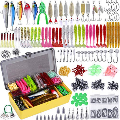 PLUSINNO Fishing Lures, All-in-One Fishing Tackle Box with Tackle Included, Fishing Gear Lure Bait Accessories Kit for Freshwater Bass Trout, Ideal Fishing Gifts for Men, Father & Beginners - color: 302Pcs Fishing Lures Kit